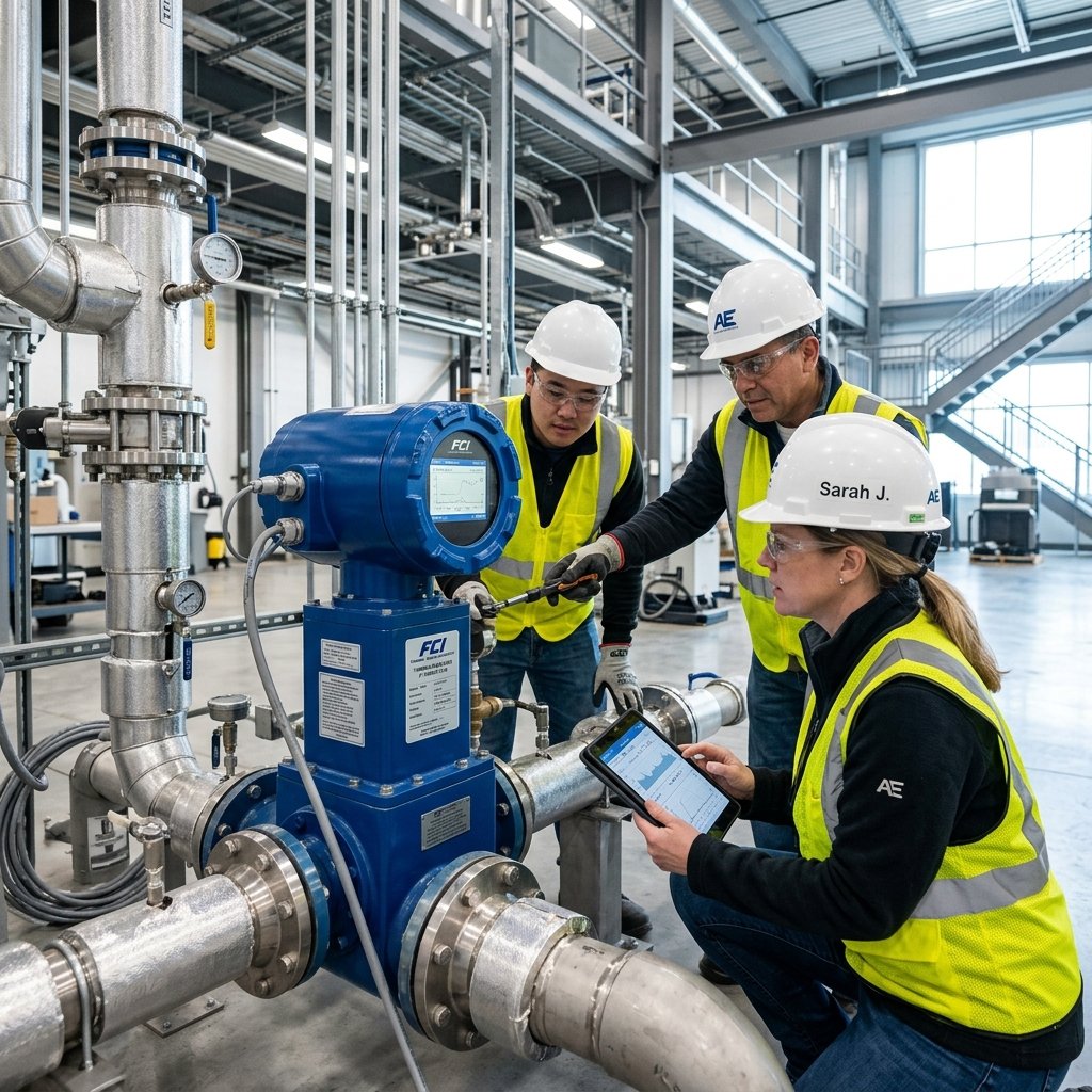 Manas Microsystems Engineers with Flowmeter